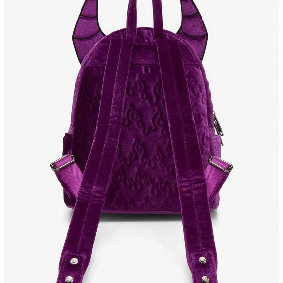 Loungefly Disney Sleeping Beauty Purple Velvet Maleficent Figural Mini Backpack - Picture 3 of 4